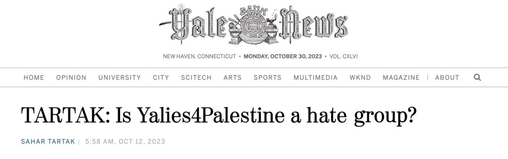 Tartak penned a column on Oct. 12 titled "Is Yalies4Palestine a hate group?"