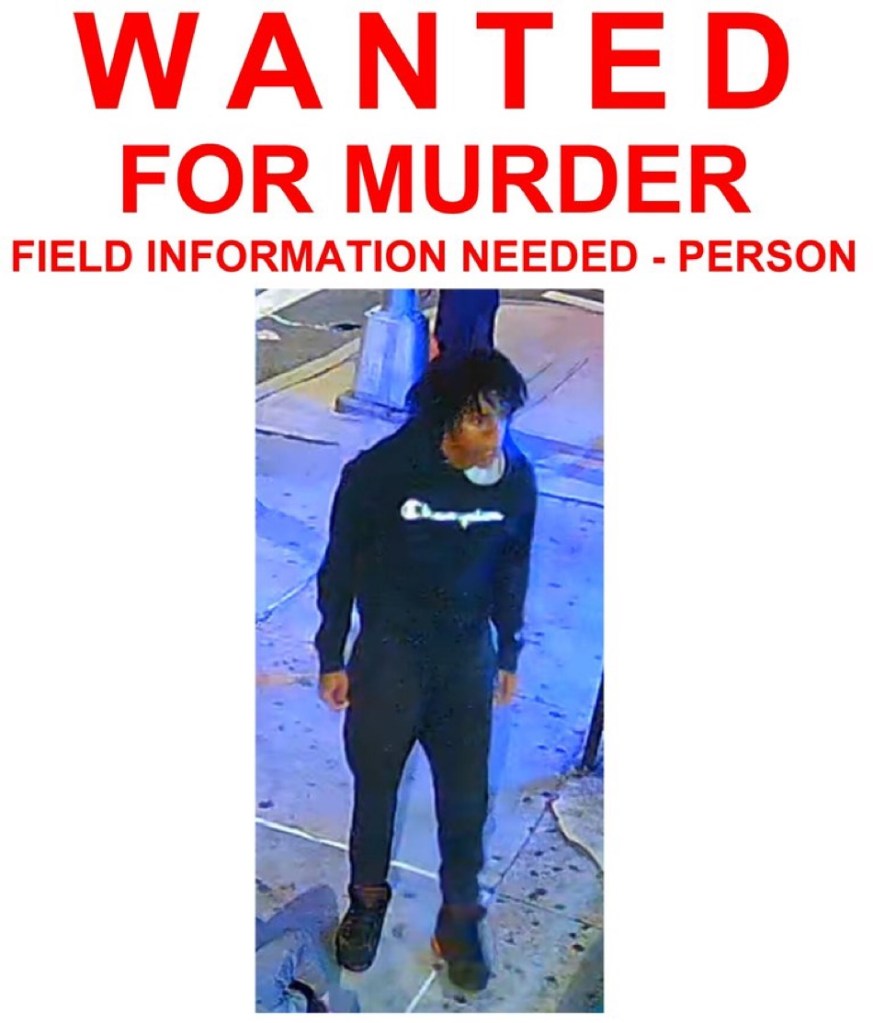 A wanted poster shows the unidentified suspect who fataly stabbed Ryan Carson at the intersection of Malcolm X Boulevard and Lafayette Avenue in Beford-Stuyvesant, Brooklyn, early Sunday.
