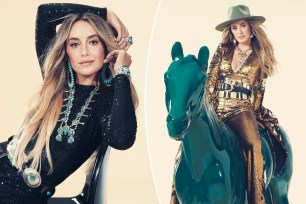 "Yellowstone" star and "Heart Like a Truck" country sensation Lainey Wilson is riding high, posing on a horse in glamorous clothing.