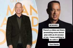 Tom Hanks took to Instagram on Sunday to warn followers that he was not involved in a promotional video for a dental plan that he says features an AI-generated version of himself.