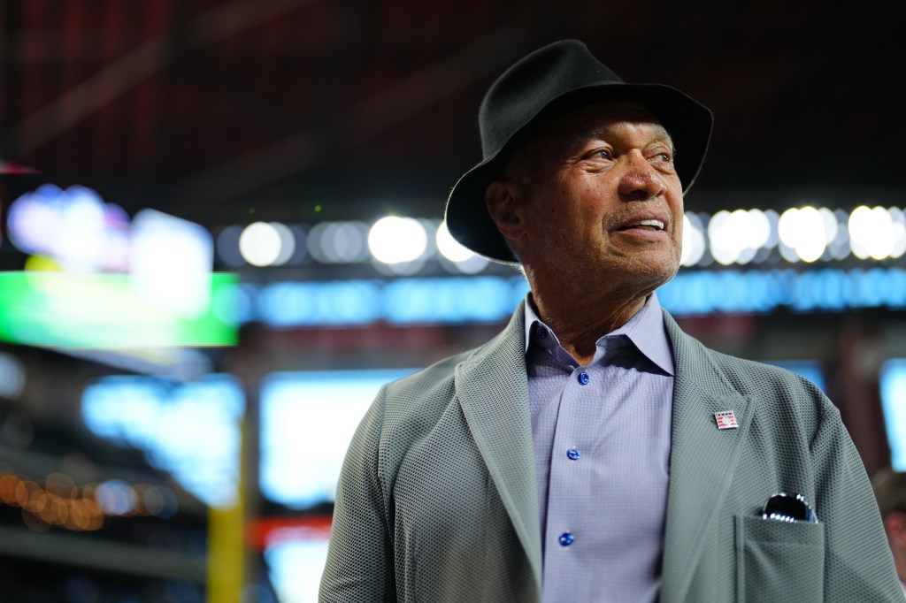 Reggie Jackson looks on prior to Game 3 of the ALCS between the Houston Astros and the Texas Rangers.