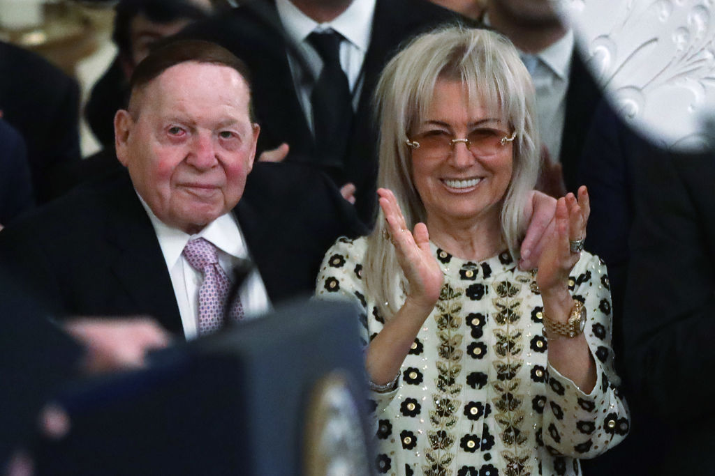 Sheldon and Miriam Adelson attend press conference with Donald Trump and Benjamin Netanyahu in 2020.