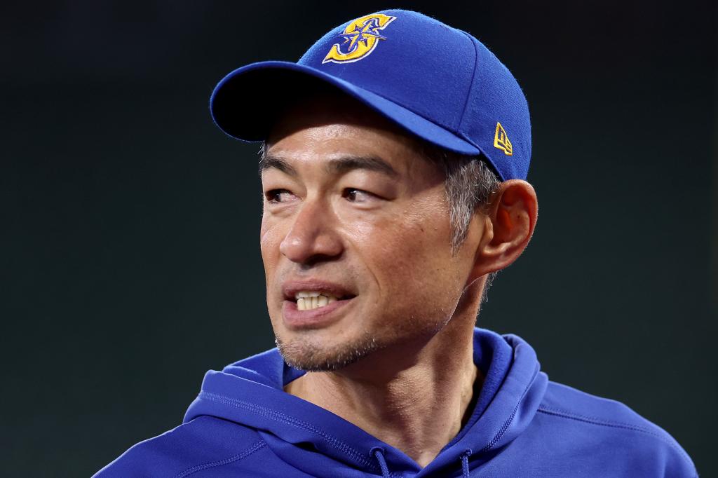 Ichiro Suzuki of the Seattle Mariners looks on before the game against the Houston Astros at T-Mobile Park on May 05, 2023 in Seattle, Washington.