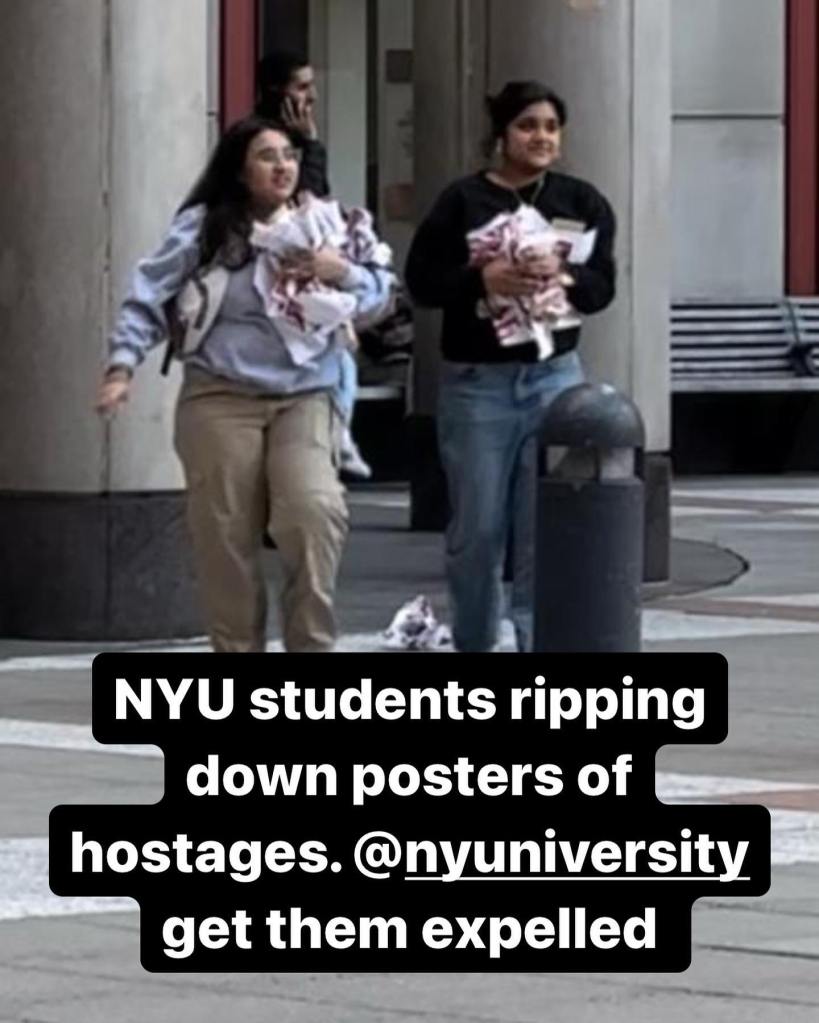 NYU students rip down Hamas hostage posters