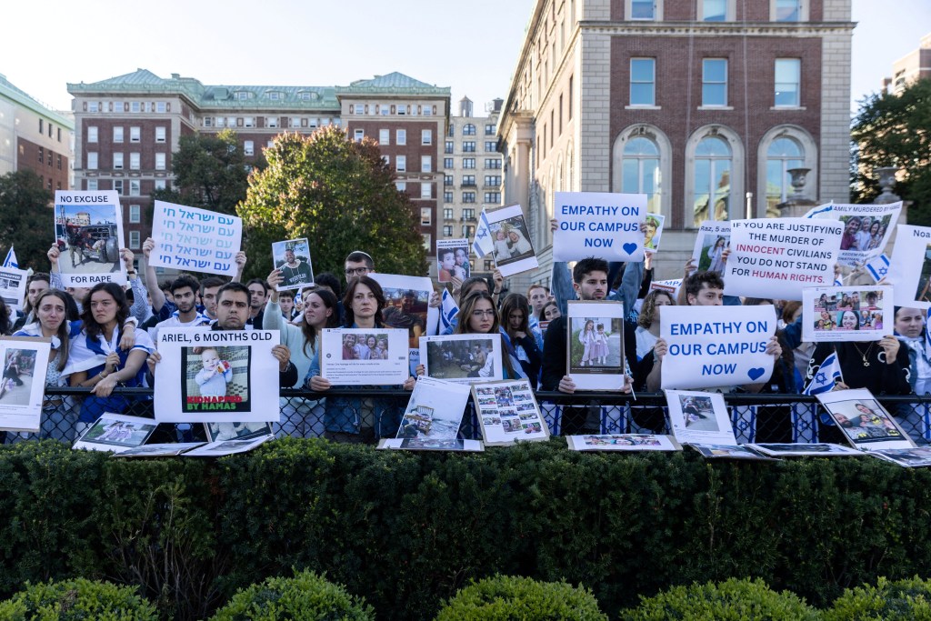 Pro-Israel students take part in a protest in support of Israel amid the ongoing conflict in Gaza, at Columbia University in New York City, U.S., October 12, 2023