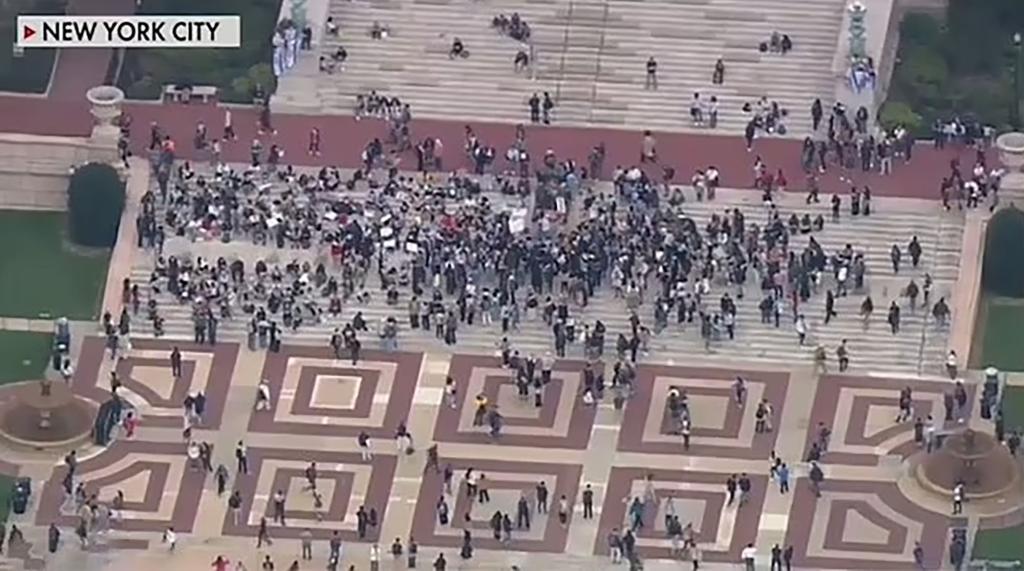 An aerial view of a recent protest taking place at Columbia University following Hamas' attack on Israel.