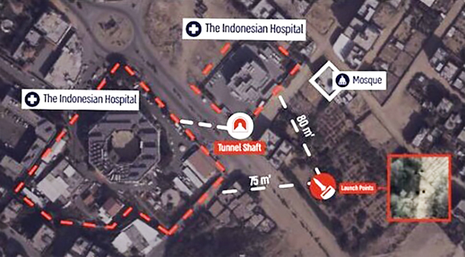 The IDF also laid out the tunnel and rocket system allegedly found at Indonesian Hospital. 