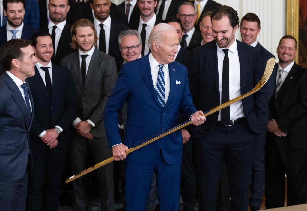 Biden shouted out "President Harris" who was in attendance at the East Room event.