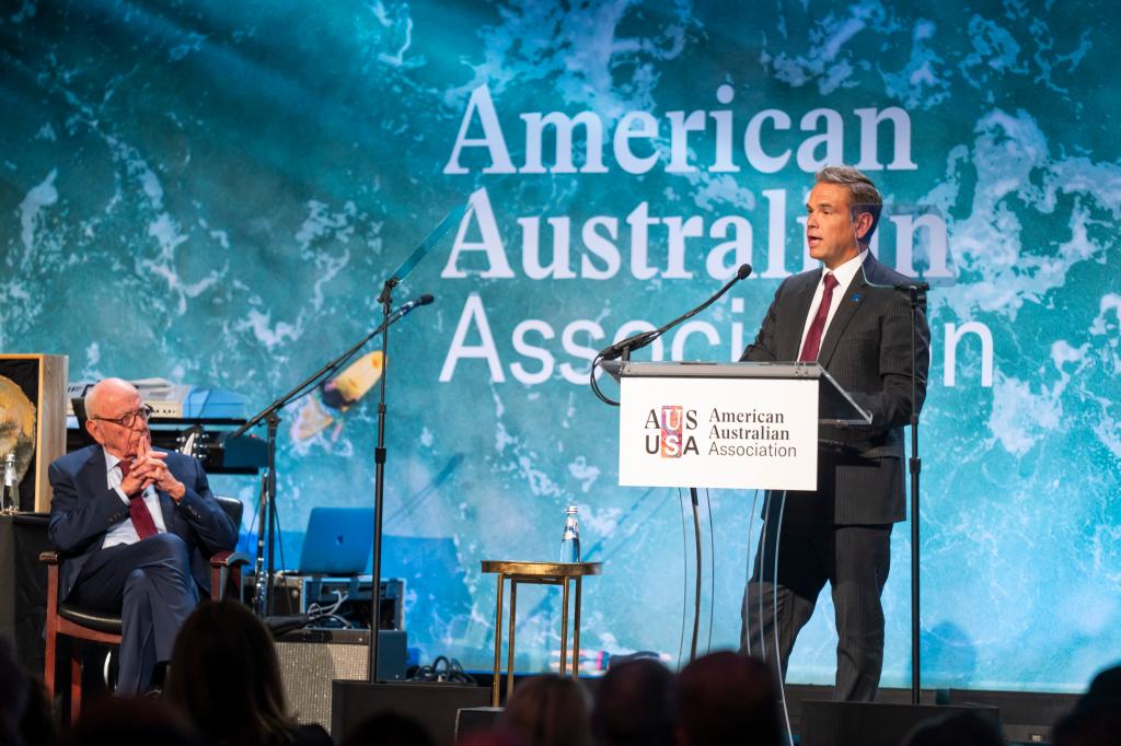 Lachlan and Rupert Murdoch at the American Australian Association 75th anniversary dinner Tuesday in Manhattan.