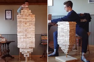 Auldin Maxwell stacking Jenga blocks