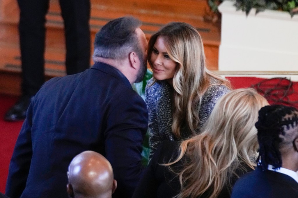 Former First Lady Melania Trump, greets Garth Brooks during a tribute service former first lady Rosalynn Carter.