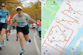 Splitscreen with Sammy Attia running and a map of Manhattan with I "heart" NY written over it.