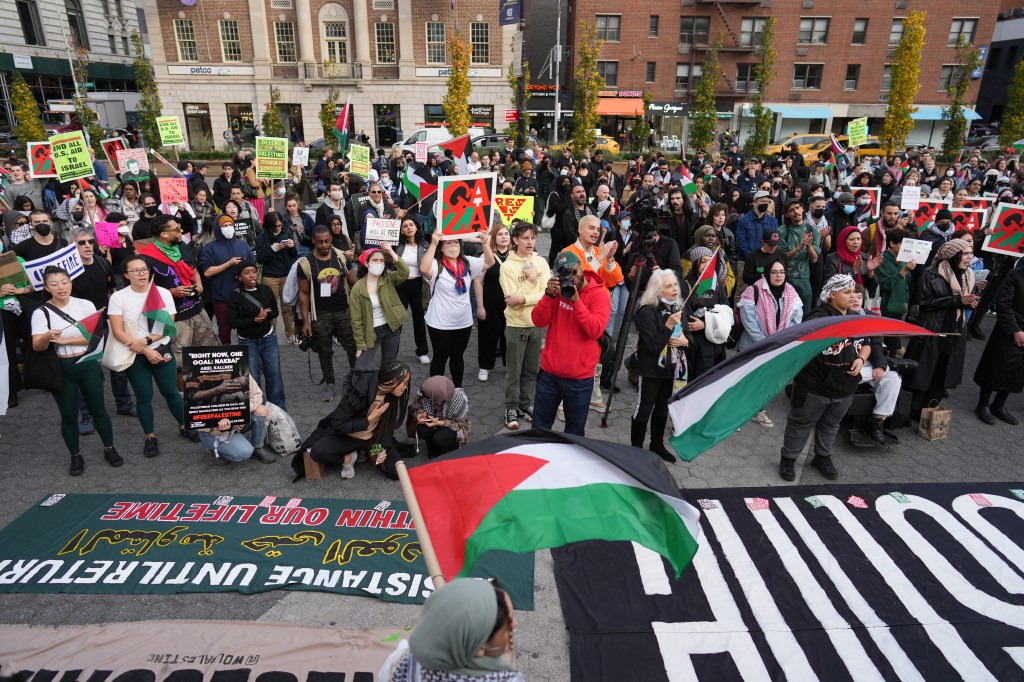 People gather for a "Shut It Down for Palestine" protest at Union Square  on Friday, Nov. 17, 2023 in New York, N.Y