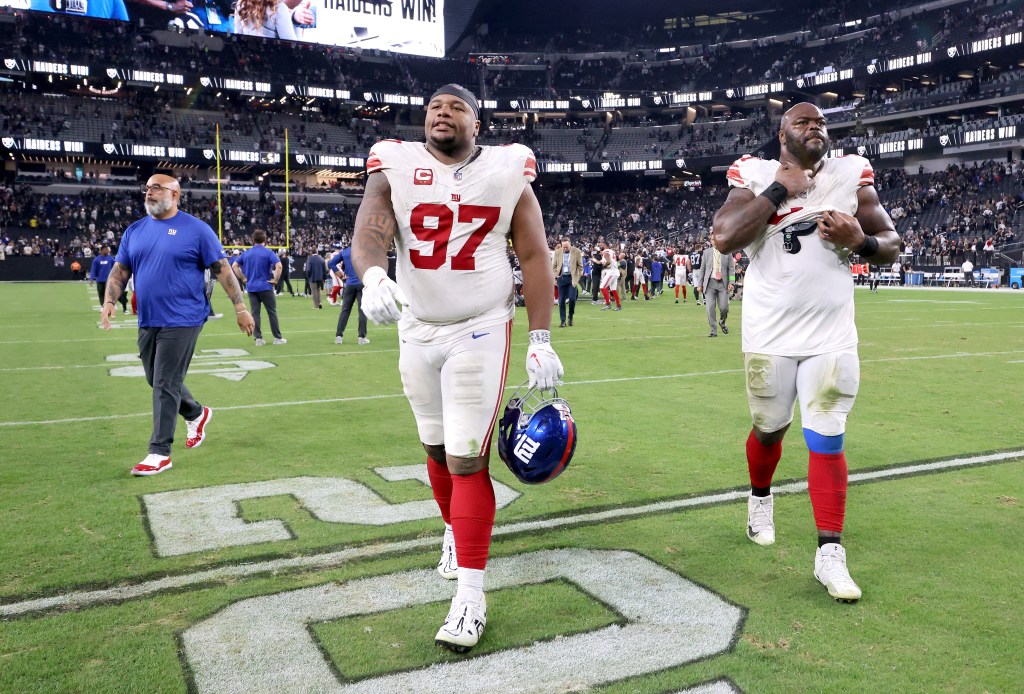 Dexter Lawrence II walks off the field at the end of the 30-6 loss to the Raiders. 