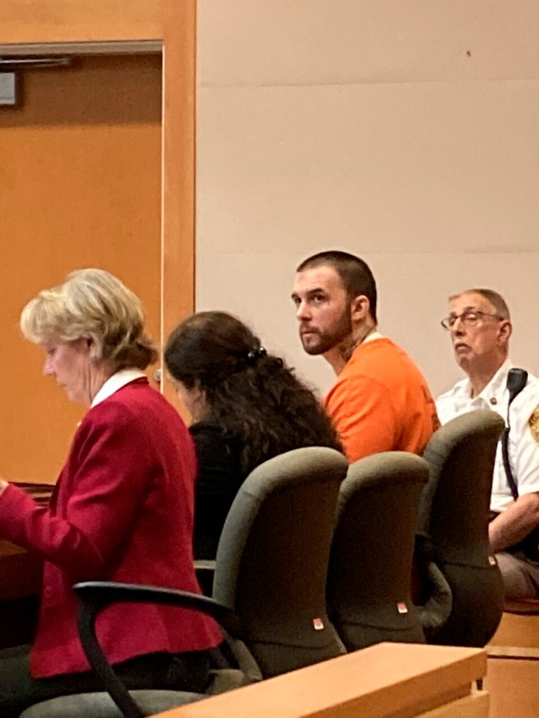 A photo of Adam Montgomery in court.
