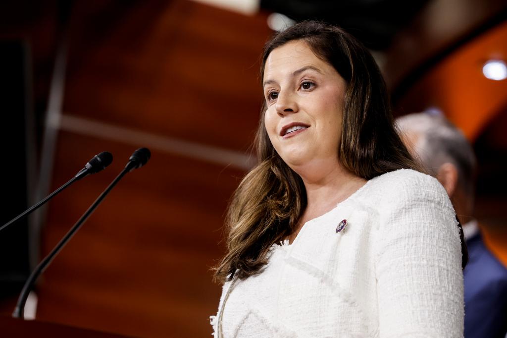 House Republican Conference Chair Elise Stefanik (R-NY) speaks at a press conference following their weekly caucus meeting in the U.S. Capitol Building on July 19, 2022 in Washington, DC.