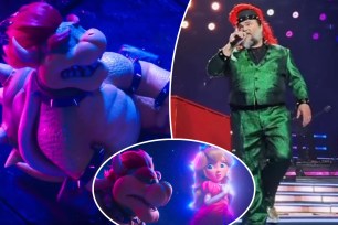 Black, 54, appeared during the show's intermission dressed in a green suit and a red mohawk wig — highly reminiscent of his character Bowser from the film — and dedicated the song to the Jonas Brothers and his "one true love" Princess Peach.