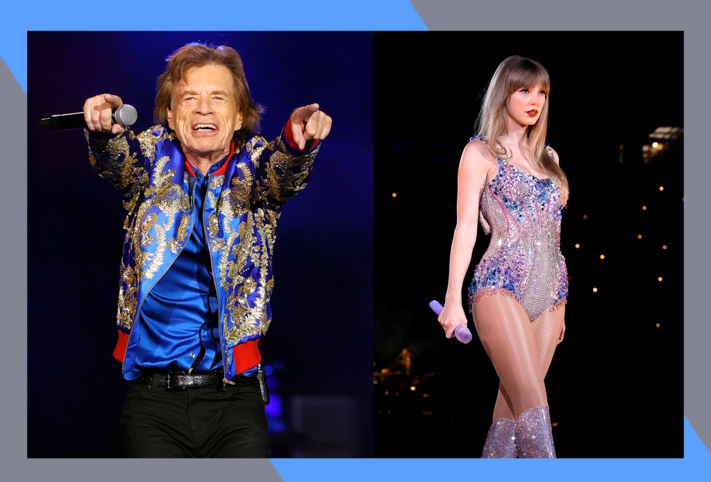 Rolling Stones frontman Mick Jagger (L) and Taylor Swift are touring in 2024.