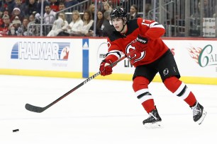 Simon Nemec #17 of the New Jersey Devils