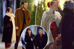 Chris Evans and Alba Baptista seen for the first time as a married couple. holding hands as they exit scarlett johansson and colin jost christmas party.