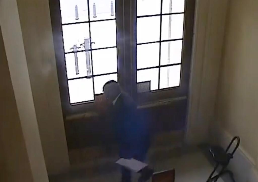 Footage of Rep. Bowman pulling the fire alarm in the Cannon House Office Bldg on Sept. 30.