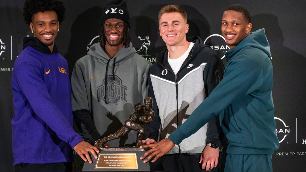 LSU quarterback Jayden Daniels, Ohio State wide receiver Marvin Harrison Jr., Oregon quarterback Bo Nix and Washington quarterback Michael Penix Jr.LSU quarterback Jayden Daniels, Ohio State wide receiver Marvin Harrison Jr., Oregon quarterback Bo Nix and Washington quarterback Michael Penix Jr.