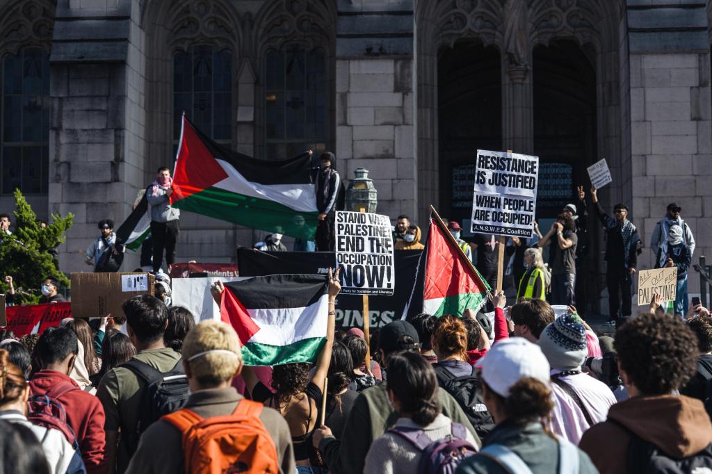 A pro-Palestinian protest held on the campus of the University of Washington in Seattle on Oct. 12, 2023.