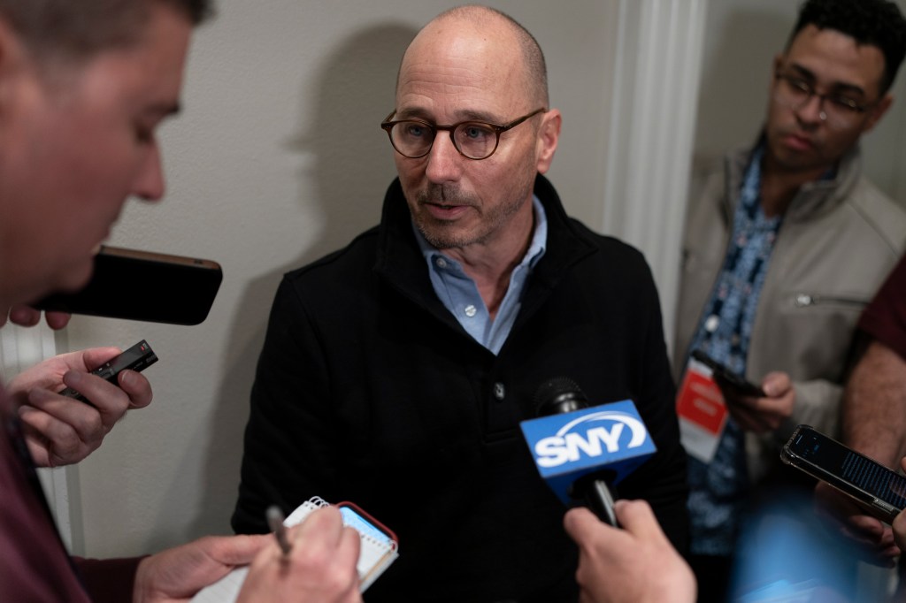 Yankees general manager Brian Cashman responds to questions during the Major League Baseball winter meetings
