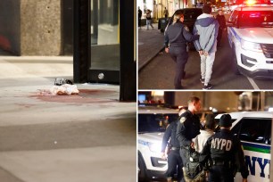 The Manhattan crime scene where Denzel Bimpey, 18, was fatally stabbed Friday night.