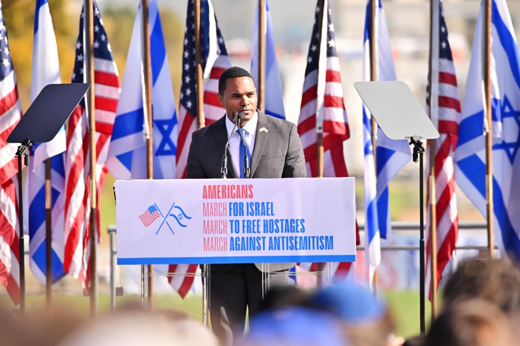 Rep. Ritchie Torres (D-NY) speaks onstage at the March For Israel at the National Mall on November 14, 2023 in Washington, DC.