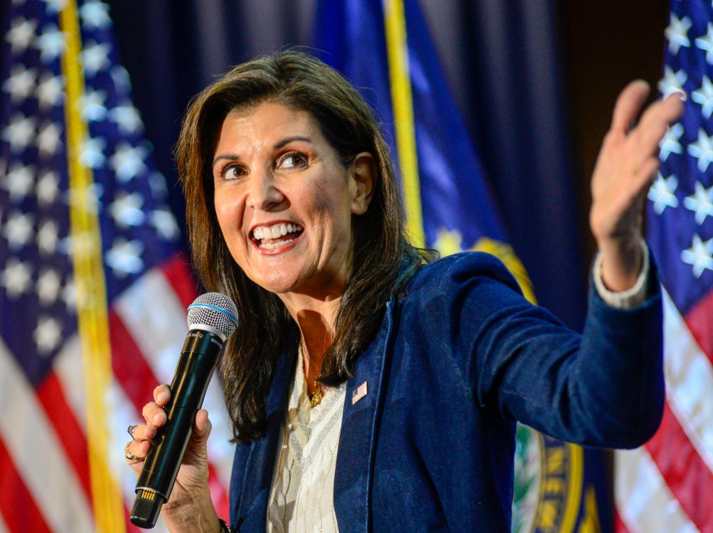 Republican presidential hopeful Nikki Haley speaks at a Town Hall event at Tempesta's, in Keene, N.H.