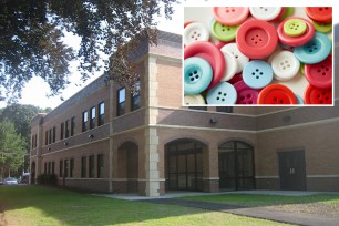 SCO Family of Services' Tyree Learning Center from the outside; inset of buttons, top right