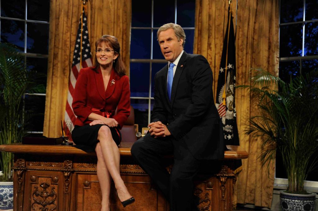 Tina Fey as Sarah Palin and Will Ferrell as George W. Bush. 