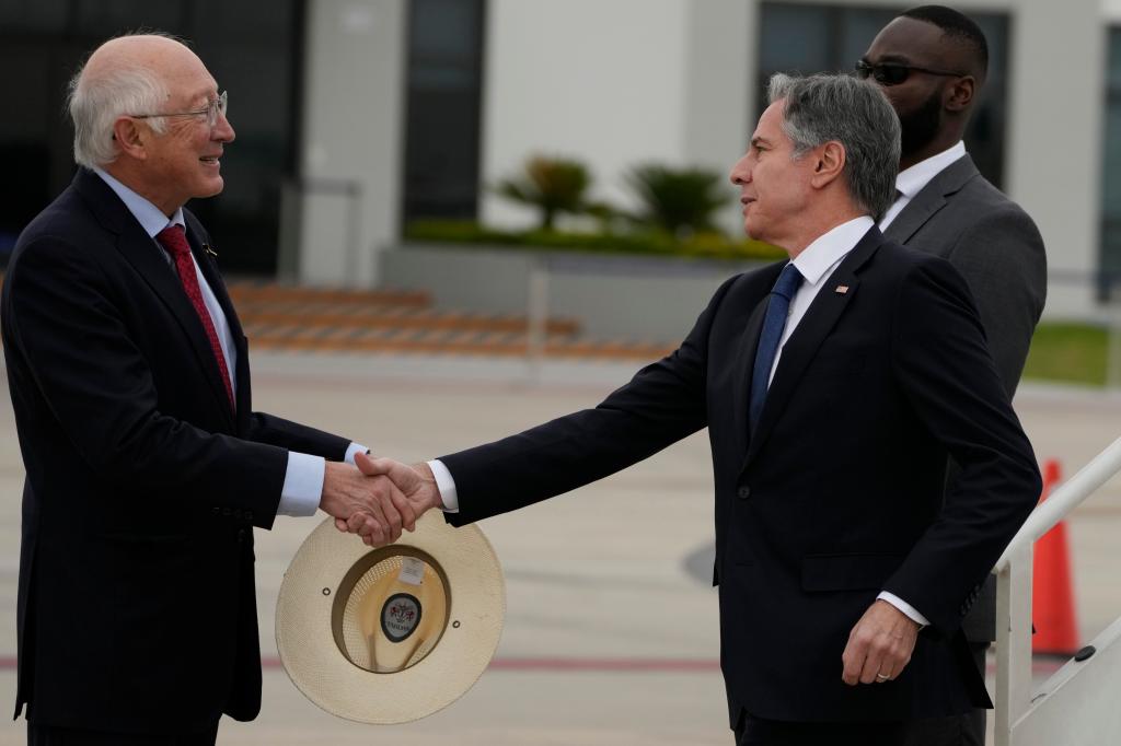  US.Ambassador to Mexico Ken Salazar greeting Blinken.