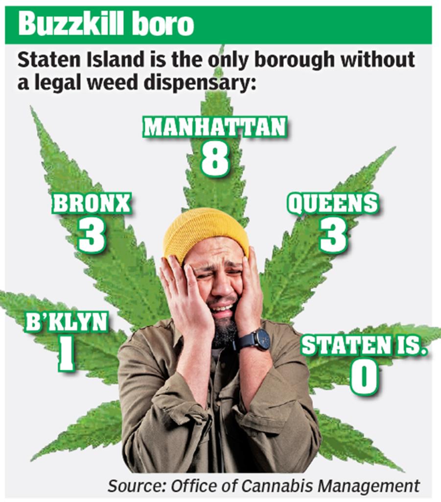 graphic demonstrating how many weed dispensaries are in each borough. 