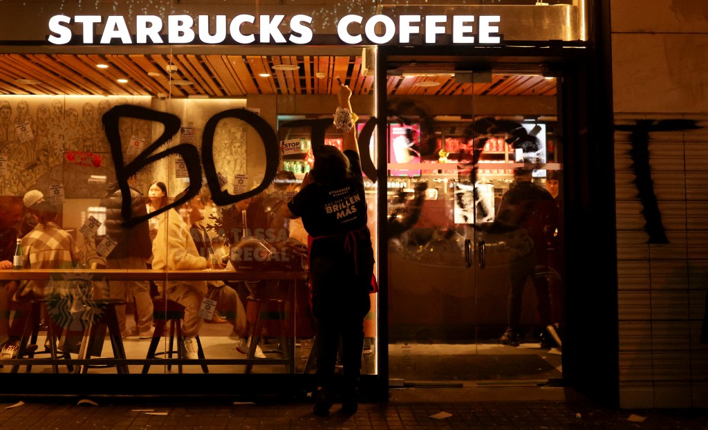 Starbucks locations were spray painted with terms like "boycott," "free Gaza" and "free Palestine."