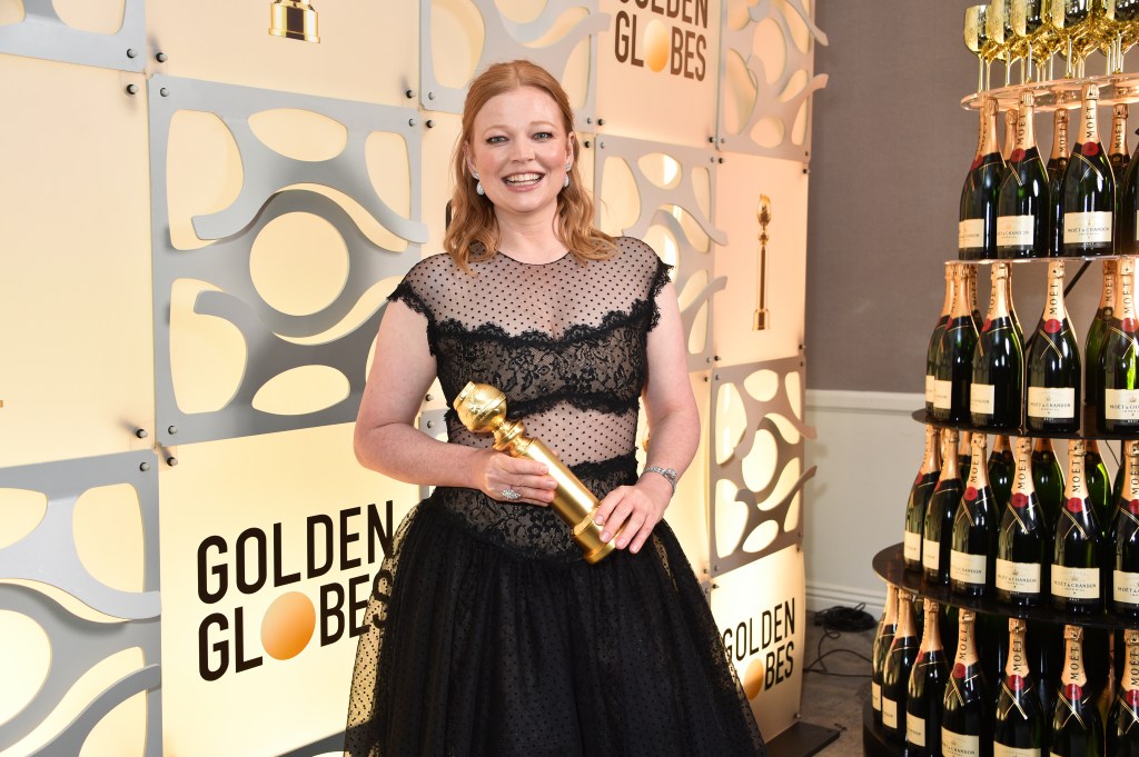 Sarah Snook at the 81st Golden Globe Awards held at the Beverly Hilton Hotel on January 7, 2024 in Beverly Hills, California. (Photo by Gregg DeGuire/Golden Globes 2024/Golden Globes 2024 via Getty Images)
