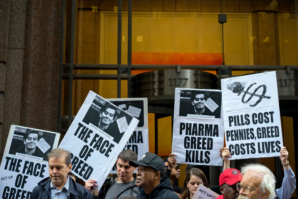Activists protesting high drug prices in 2015.