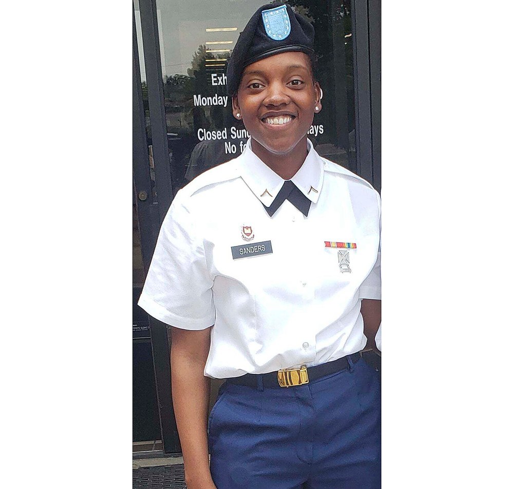 A photo of Spc. Kennedy Ladon Sanders in military uniform, who was killed in a drone attack on an outpost in northeast Jordan.