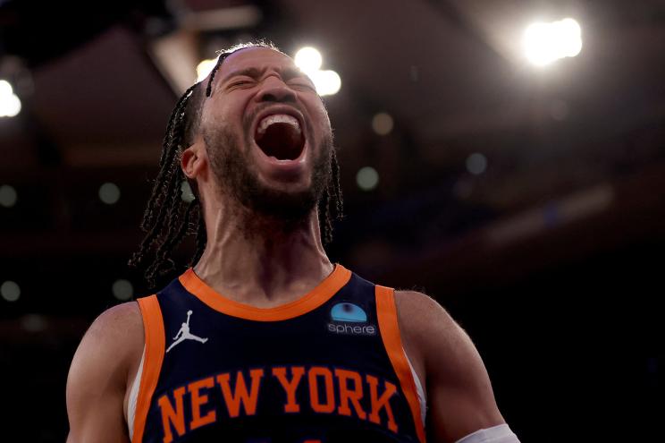 Jalen Brunson of New York Knicks is seen yelling during a game against Denver Nuggets at Madison Square Garden.