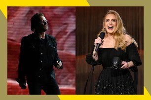 U2 lead singer Bono (L) and Adele are performing in Las Vegas on Super Bowl weekend.