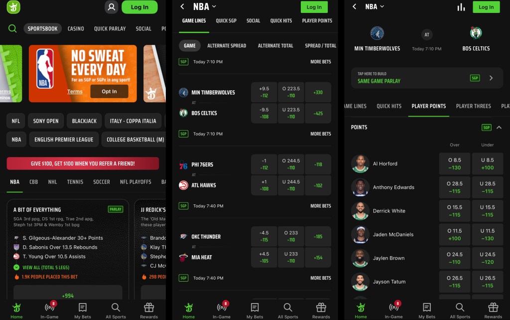 DraftKings Sportsbook Vermont screenshots. 