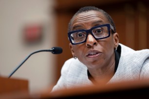 Claudine Gay speaks at a hearing on Capitol Hill.