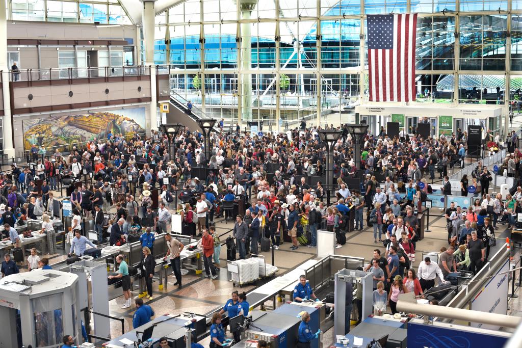 The longest walk between any two possible gates at Denver's airport is 34 minutes, according to the FinanceBuzz data.