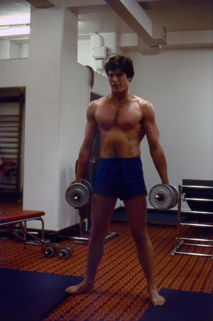 Christopher Reeve lifting weights. 