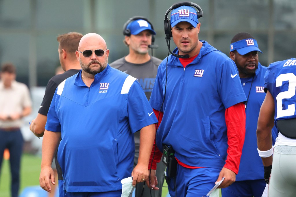 Brian Daboll and Mike Kafka, pictured in training camp, have worked together for the past two seasons.