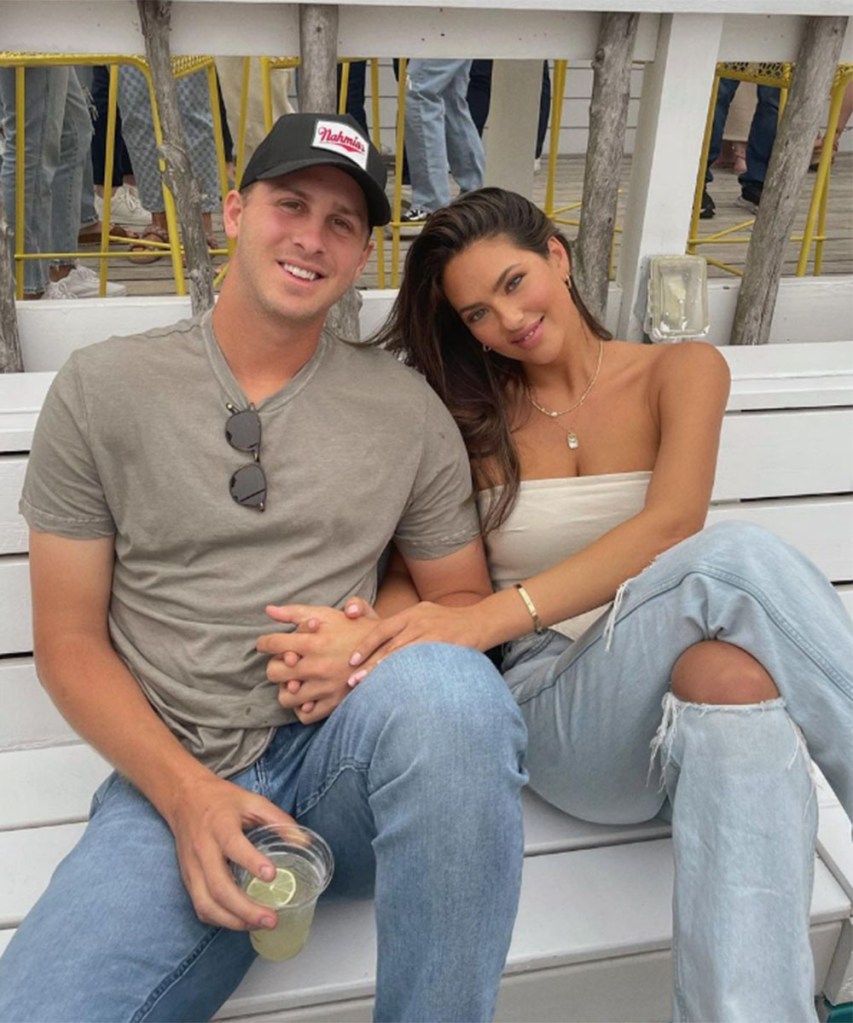 Jared Goff and Christen Harper in Montauk, New York in May 2022. 