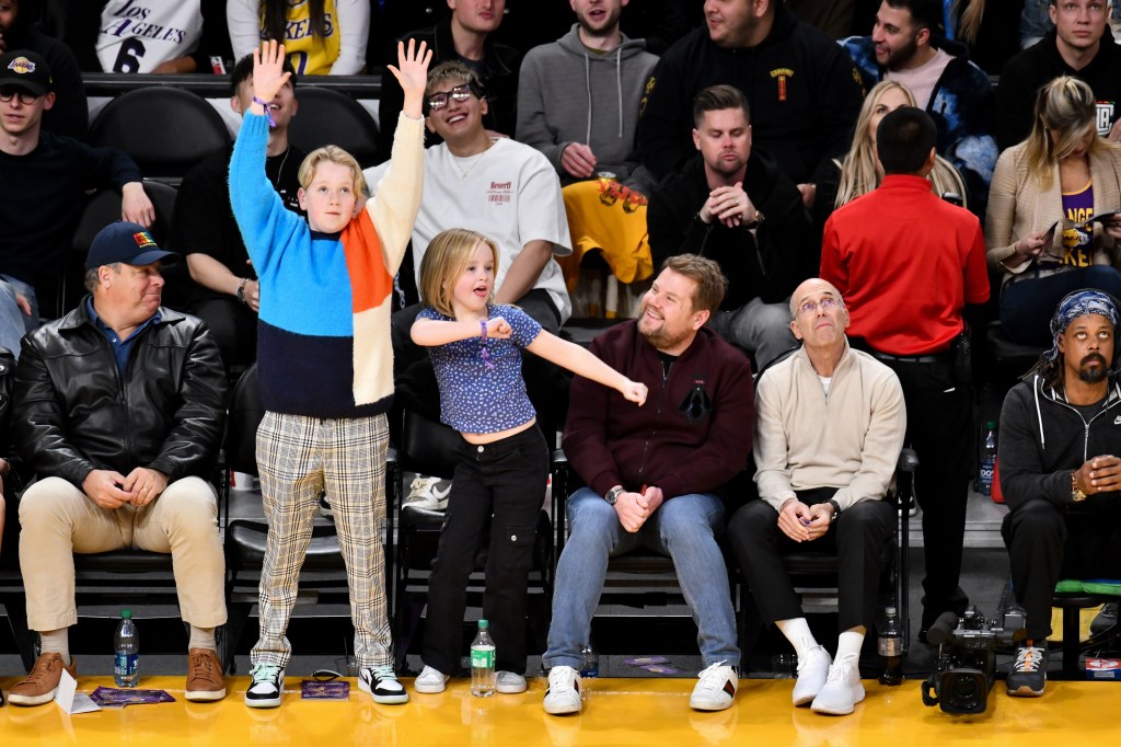 James Corden with his kids Max Corden and Carey Corden. 