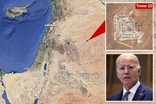 Map of Jordan where drone strike hit, Joe Biden inset