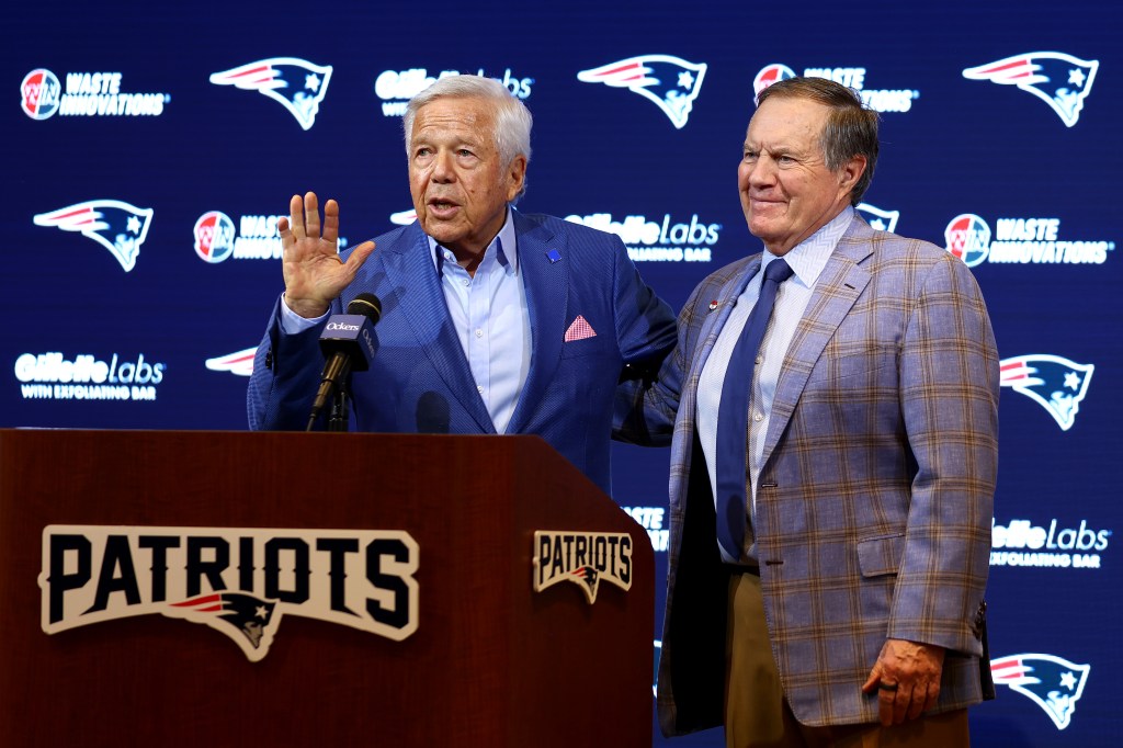 Bill Belichick and Robert Kraft at the press conference announcing Belichick's Patriots exit.